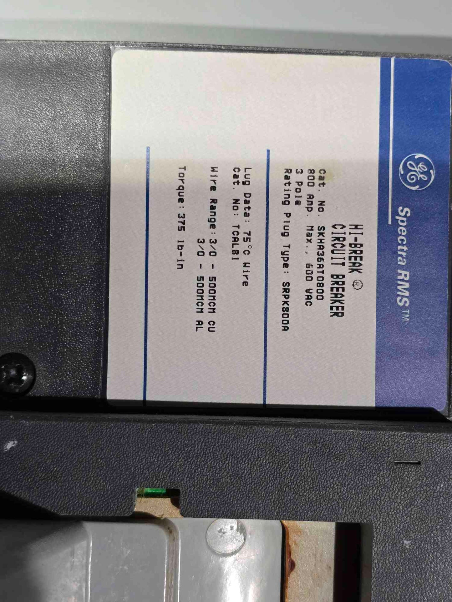 800A GE Electric Spectra Series PanelBoard 480Y/227 12 Breakers & Main