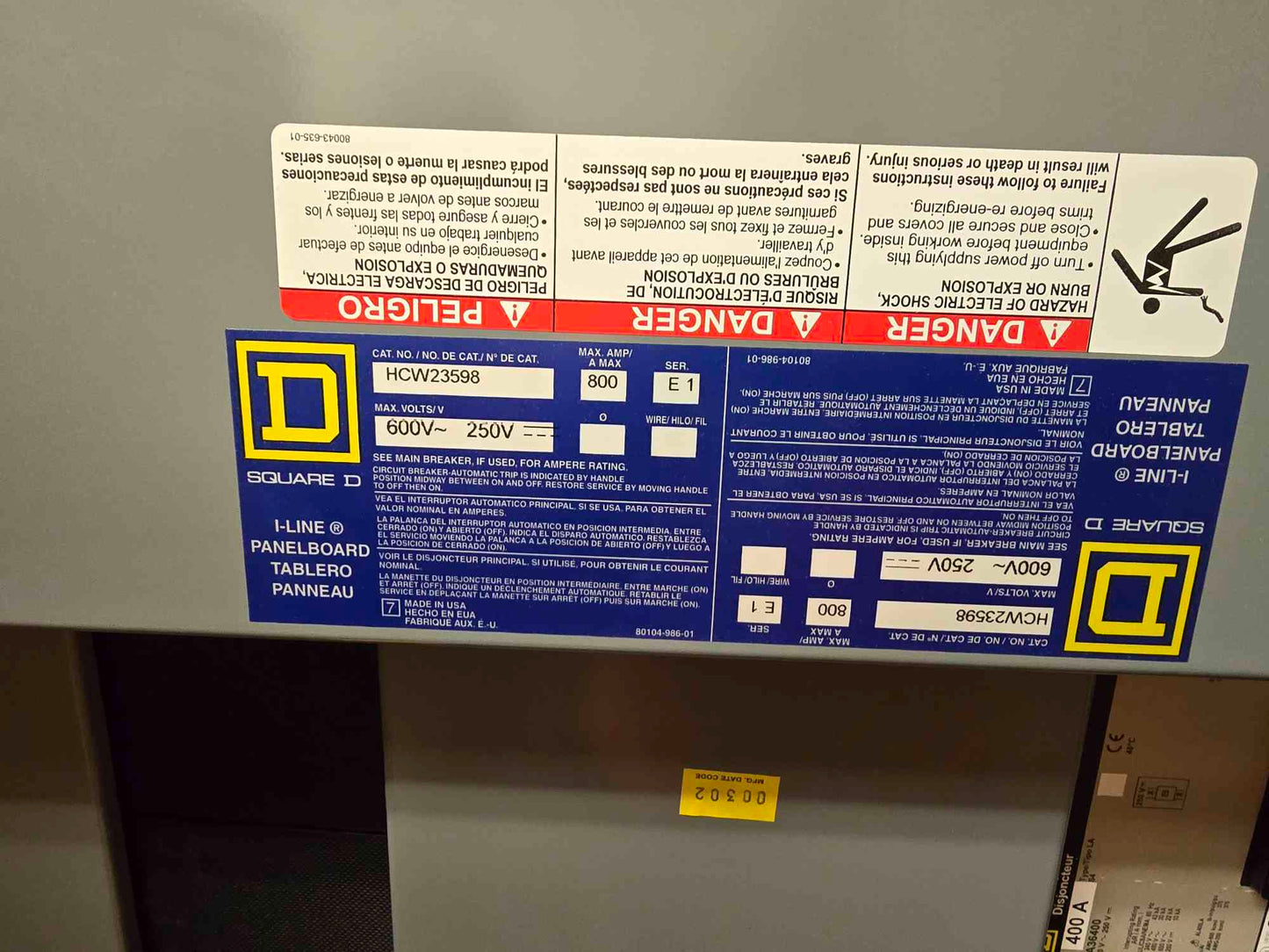 800A Square-D I-Line Panelboard HCW23598 3PH MLO with Breakers
