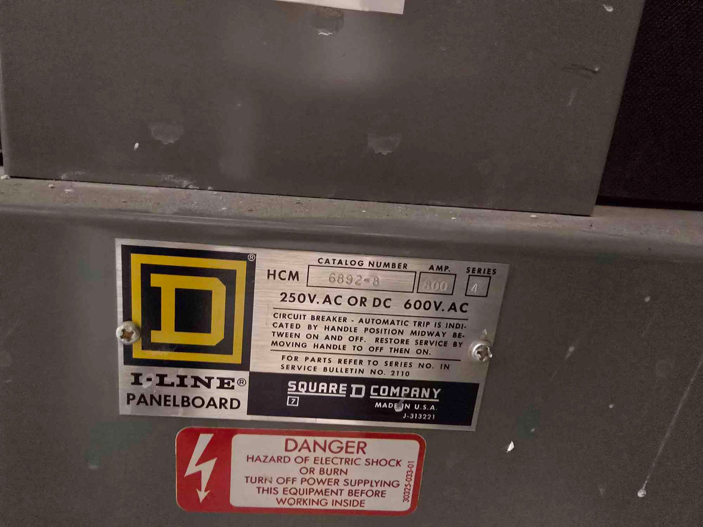 800A Square-D I-Line Panelboard 480V - 600V MAX HCM 6892-8