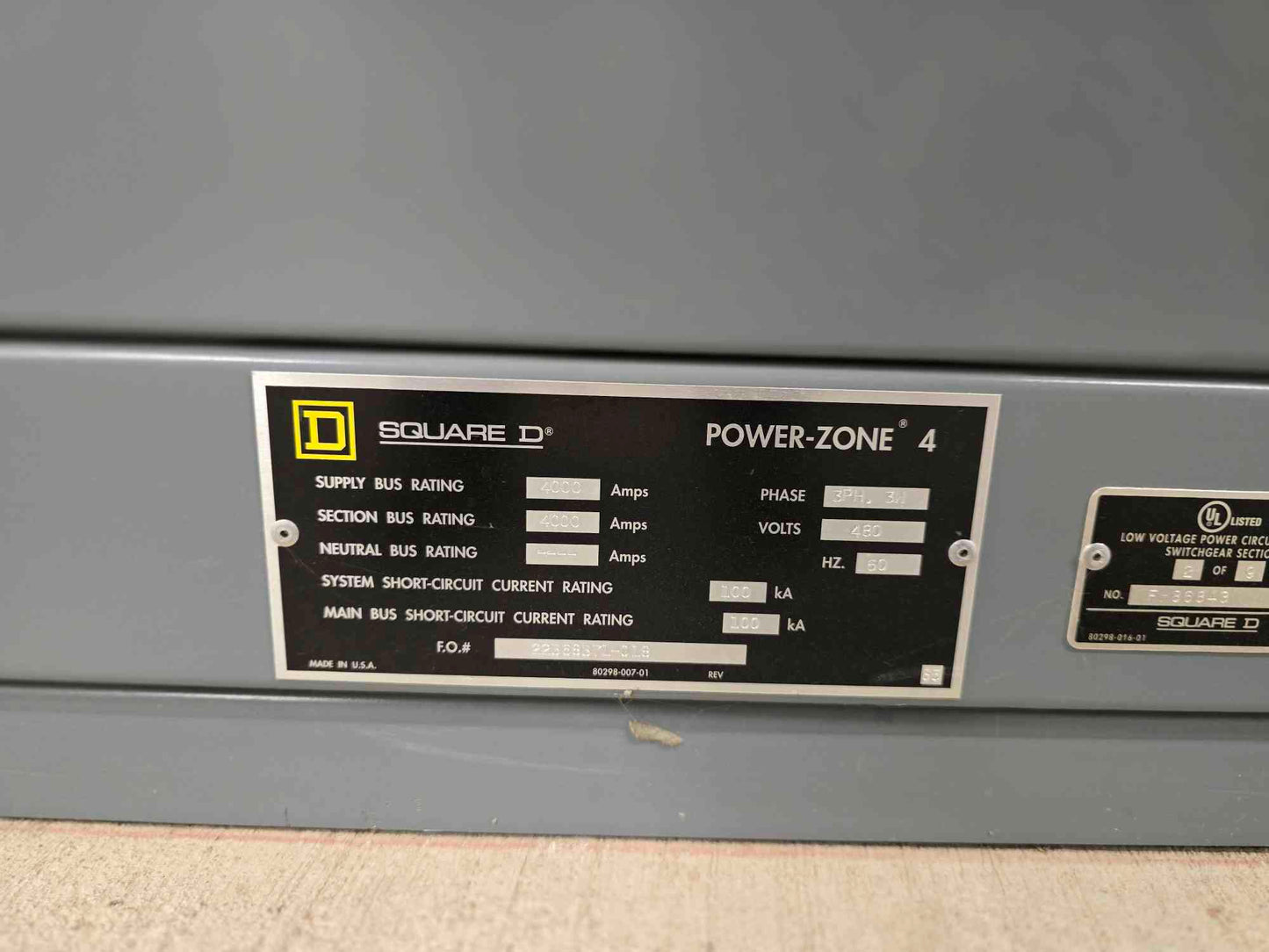 Square D Power-Zone 4 Entry Switchgear 9 Section 4000Amp NW40H3 MasterPact Breakers - Cell 3