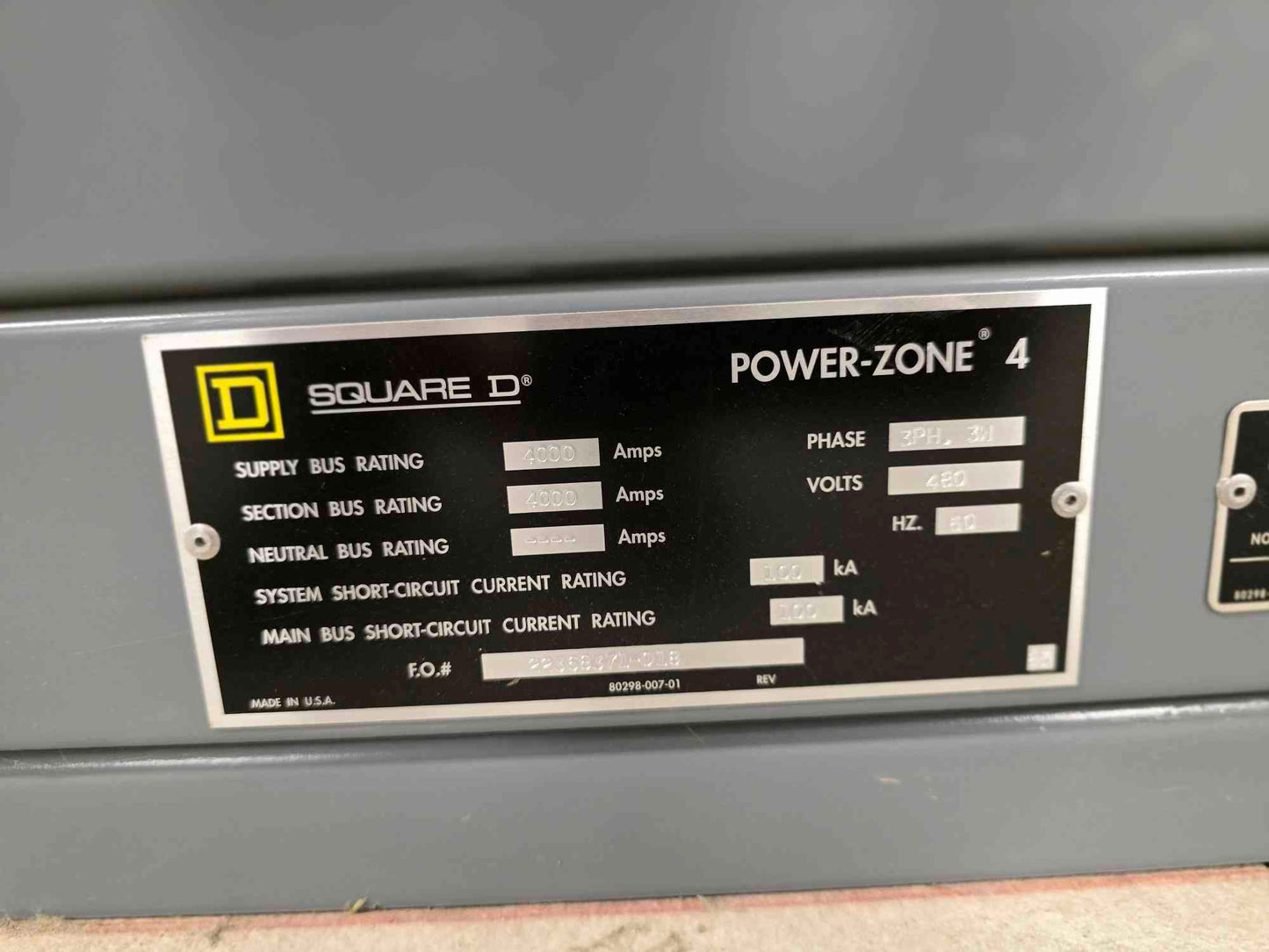 Square D Power-Zone 4 Entry Switchgear 9 Section 4000Amp NW40H3 MasterPact Breakers - Cell 3