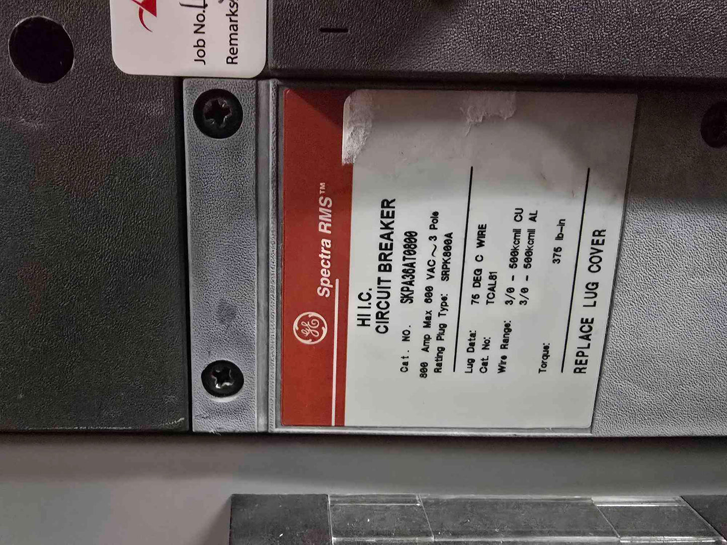 800A GE Spectra Series Panelboard 480V 3PH 3 Breakers Main & Meter - Cell 3 D