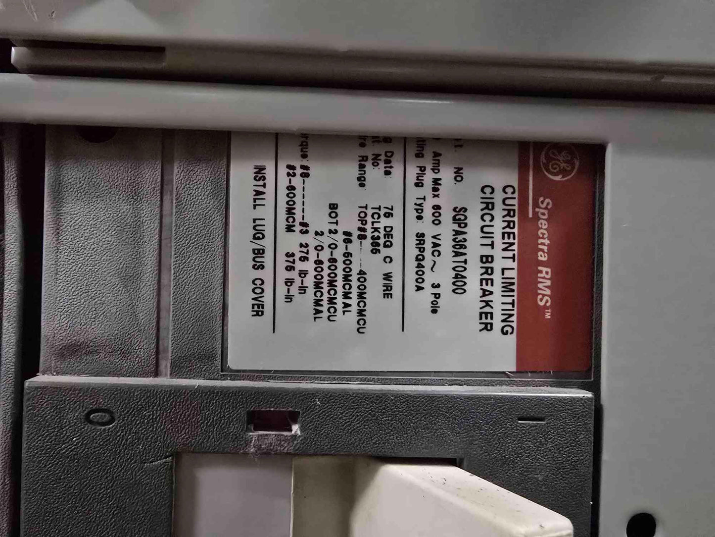 800A GE Spectra Series Panelboard 480V 3PH 3 Breakers Main & Meter - Cell 3 D