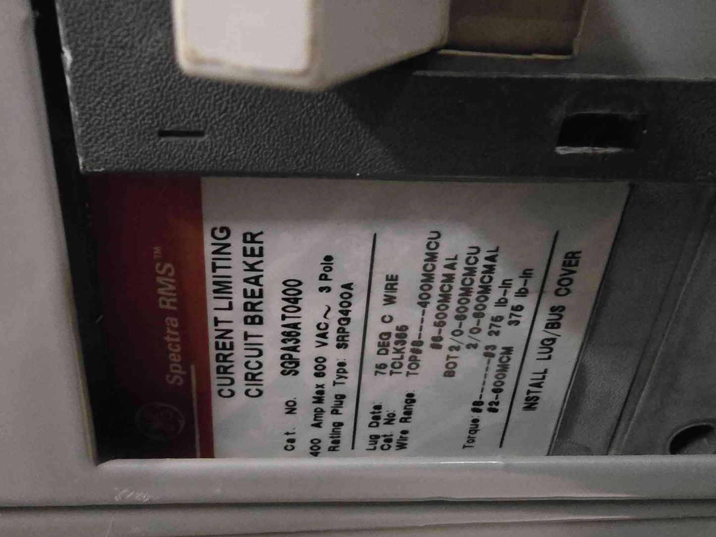 800A GE Spectra Series Panelboard 480V 3PH 3 Breakers Main & Meter - Cell 3 D