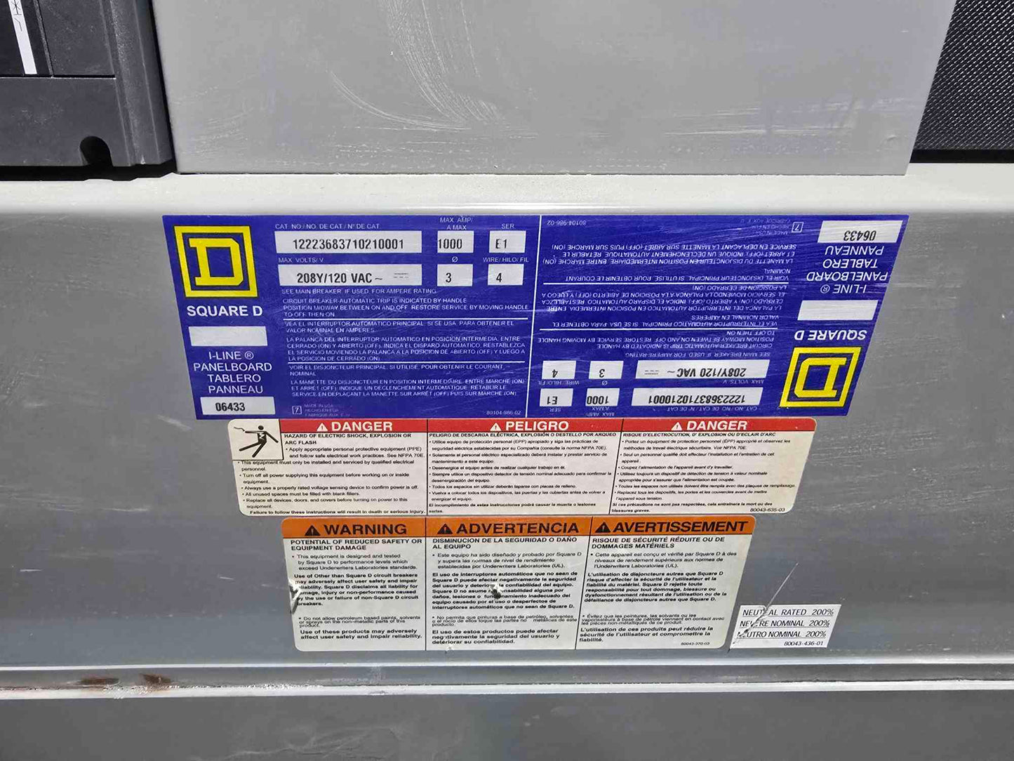 1000A I-line Square D Distribution Panelboard 1xRG1000 & 4xPG400 Breakers 208/120v - Cell 3