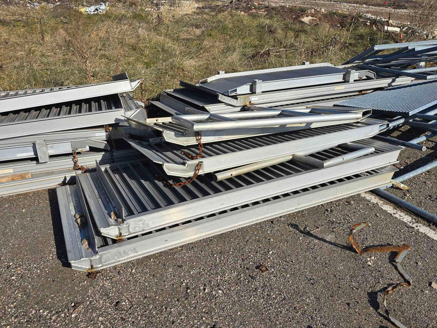 Lot of Cat Walk, Ramp, Railings, Decking, Bases Steel / Iron Material Over 100 Pieces