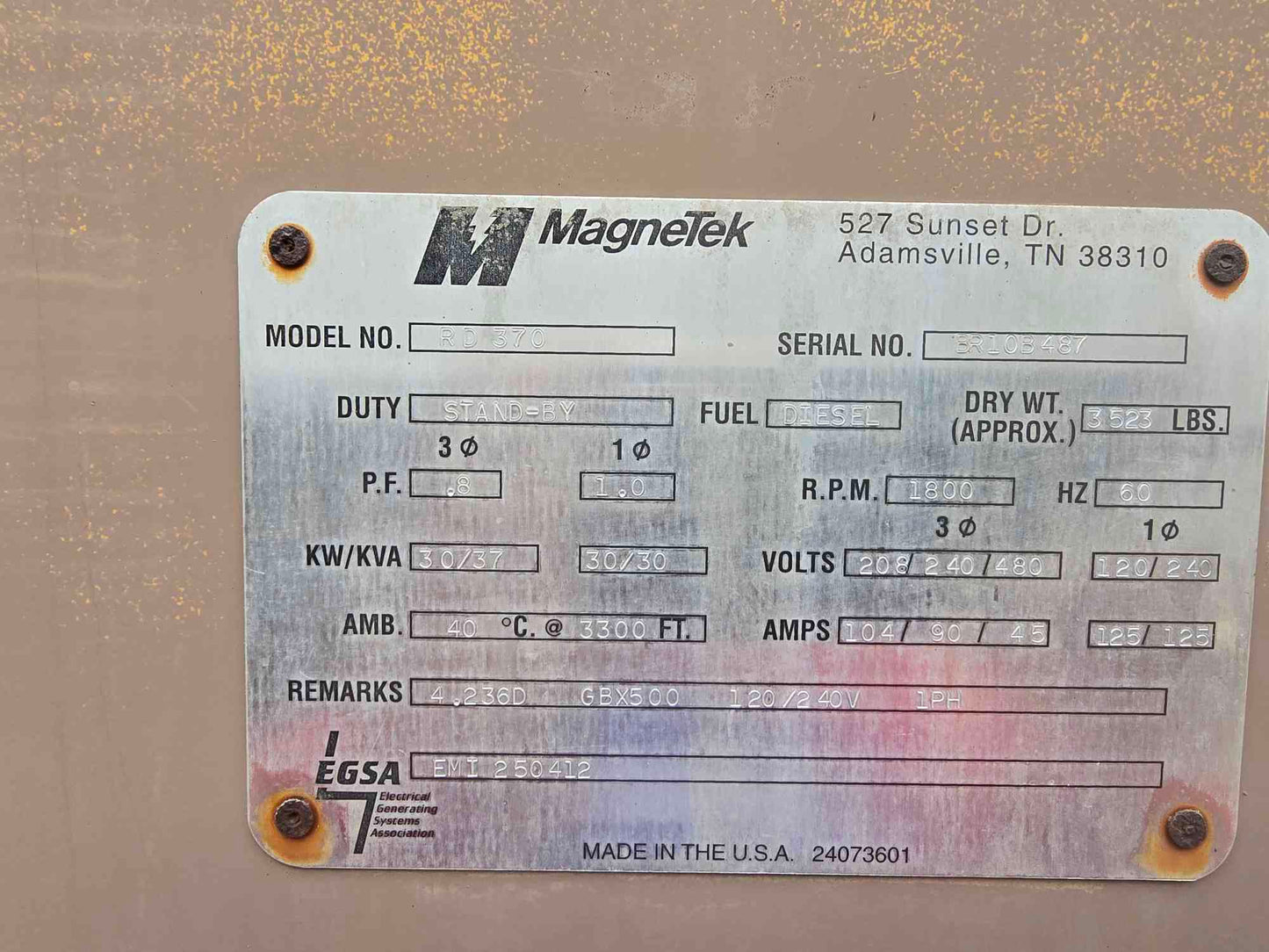 30KW Magnetek Perkins RD370 Diesel Generator 1&3PH '98 1115Hrs TESTED