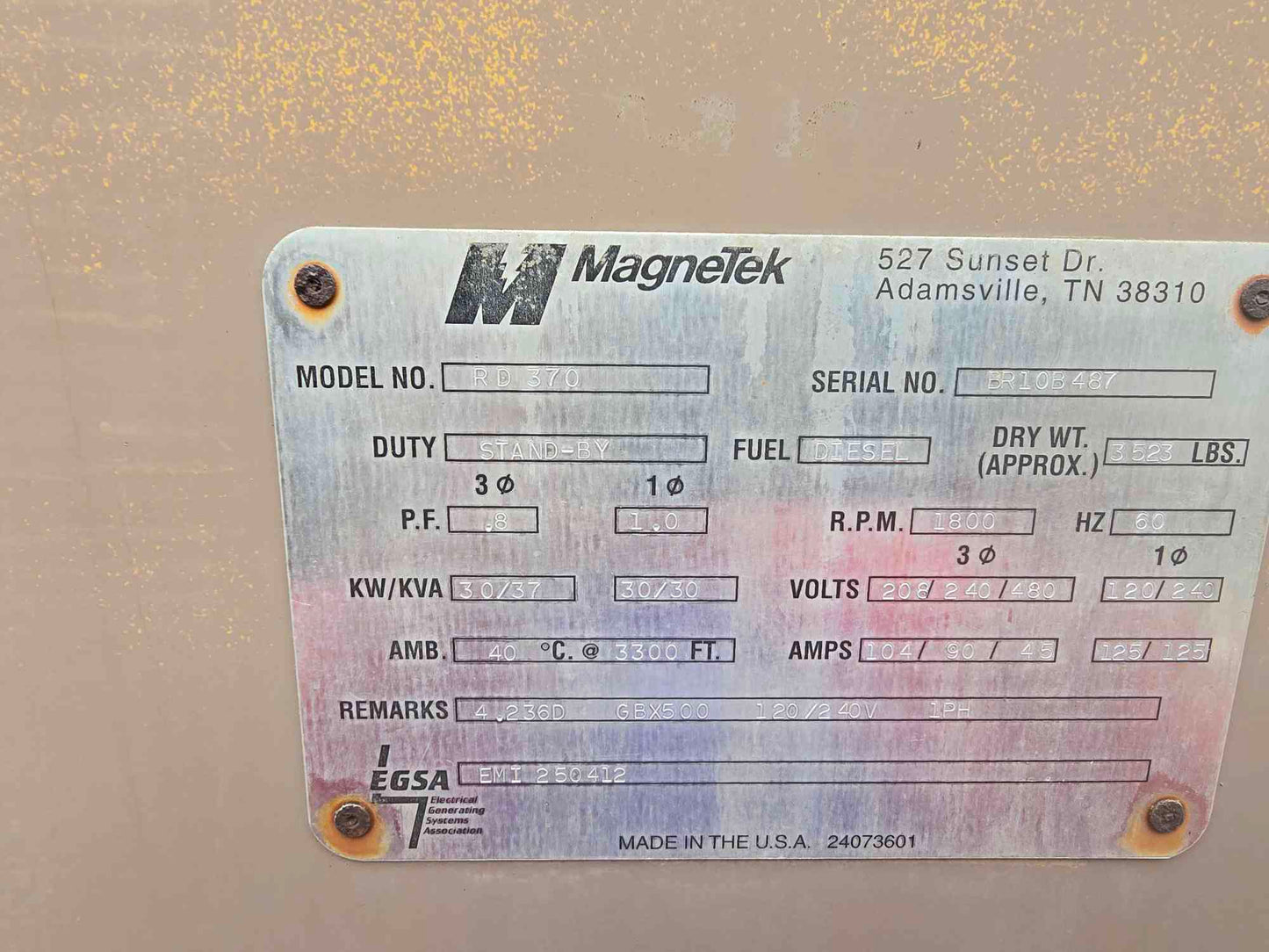 30KW Magnetek Perkins RD370 Diesel Generator 1&3PH '98 1115Hrs TESTED