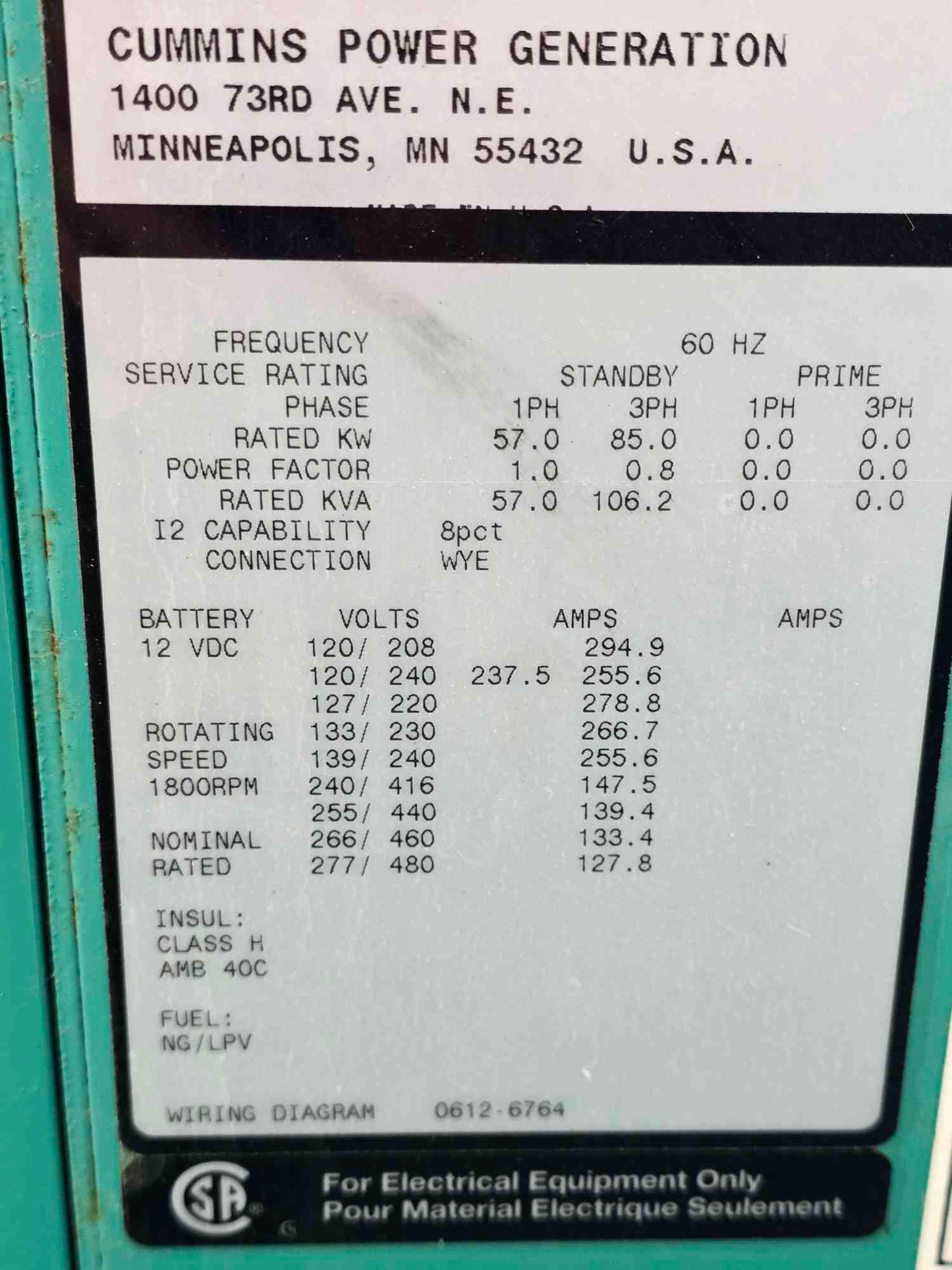 85KW Onan GGHG-5775988 Cummins Diesel Generator 1&3PH '06 712Hrs TESTED