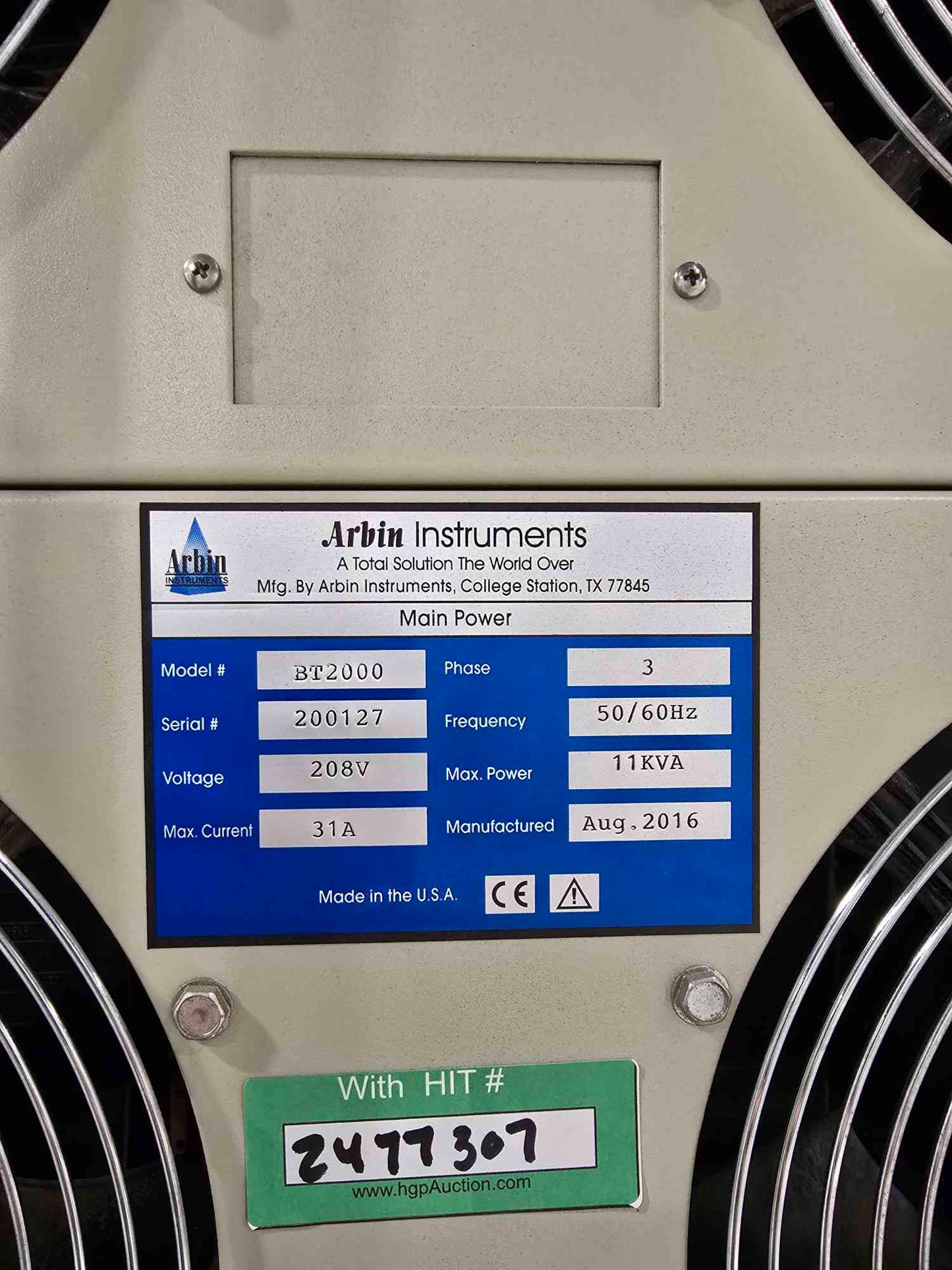 Arbin Instruments BT2000 Battery Testing System 208V 3Ph '16
