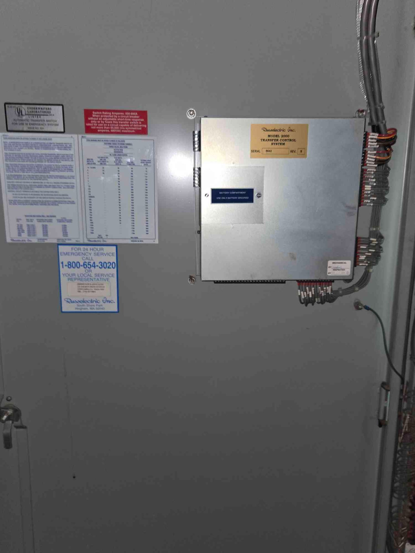 600A Russelelectric Model 2000 ATS Control System 277/480 3 Phase