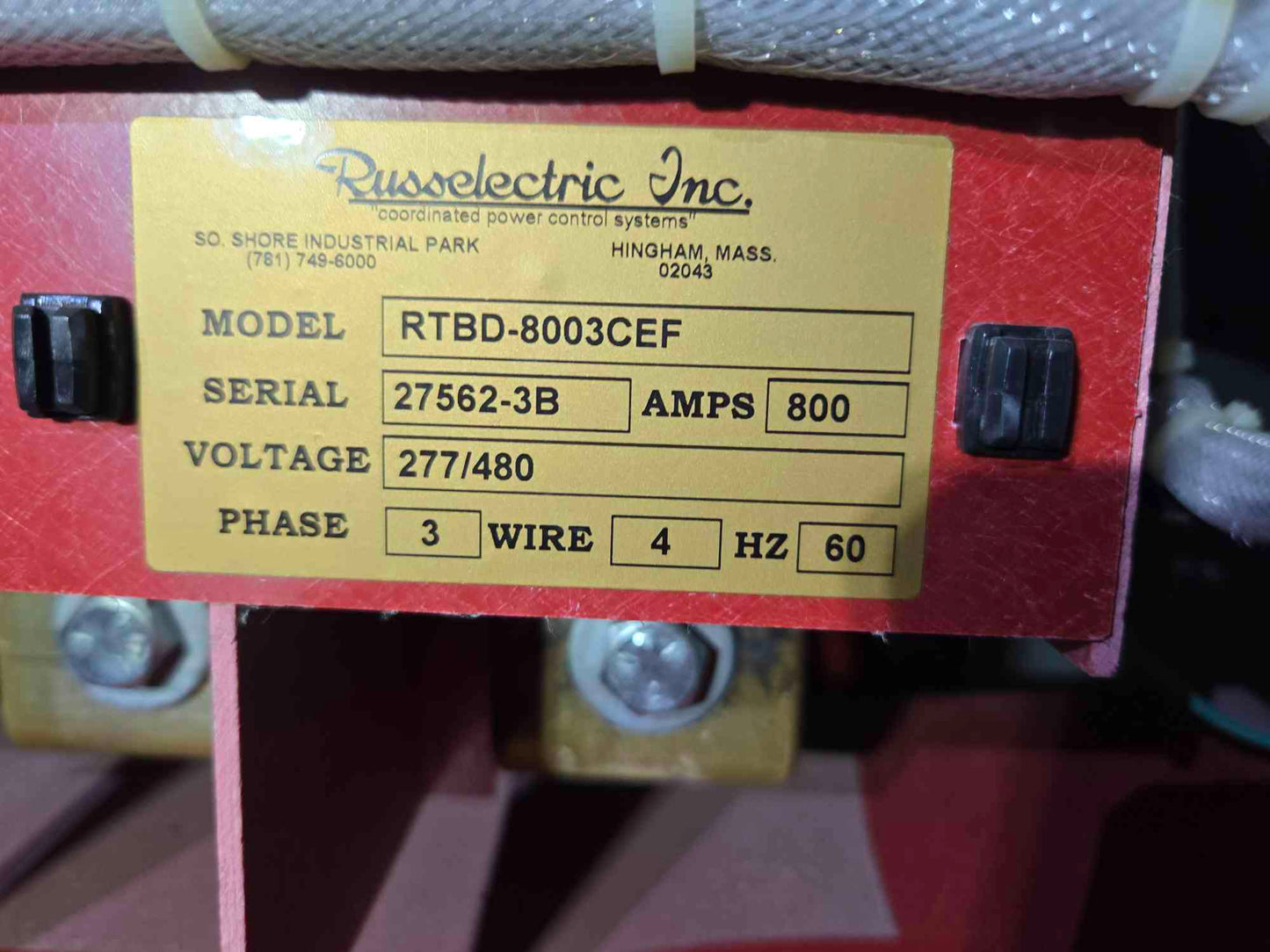 800A RussElectric RTBD-8003CEF ATS 277/480V Automatic Transfer Switch