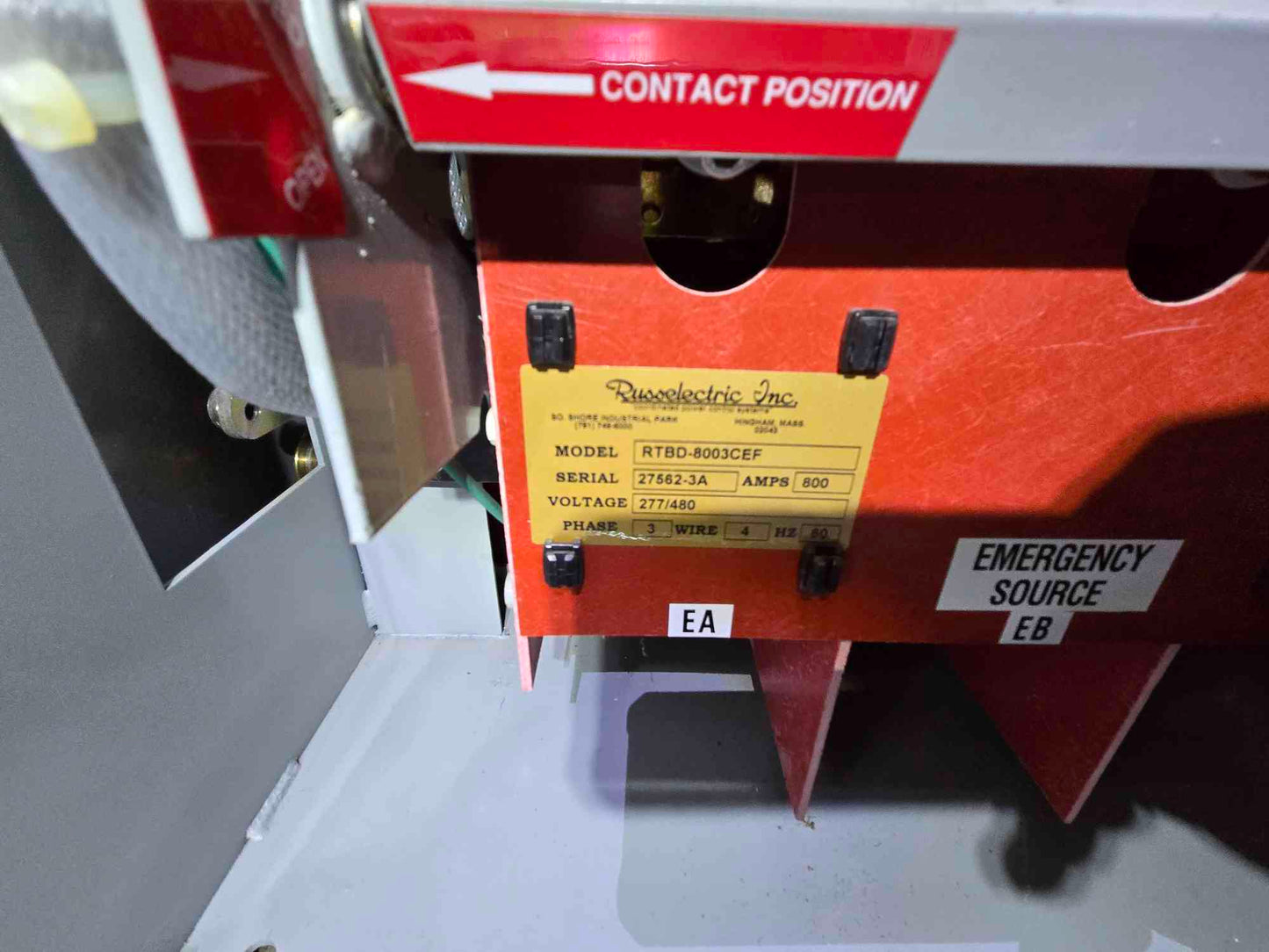 800A RussElectric RTBD-8003CEF ATS 277/480V Automatic Transfer Switch