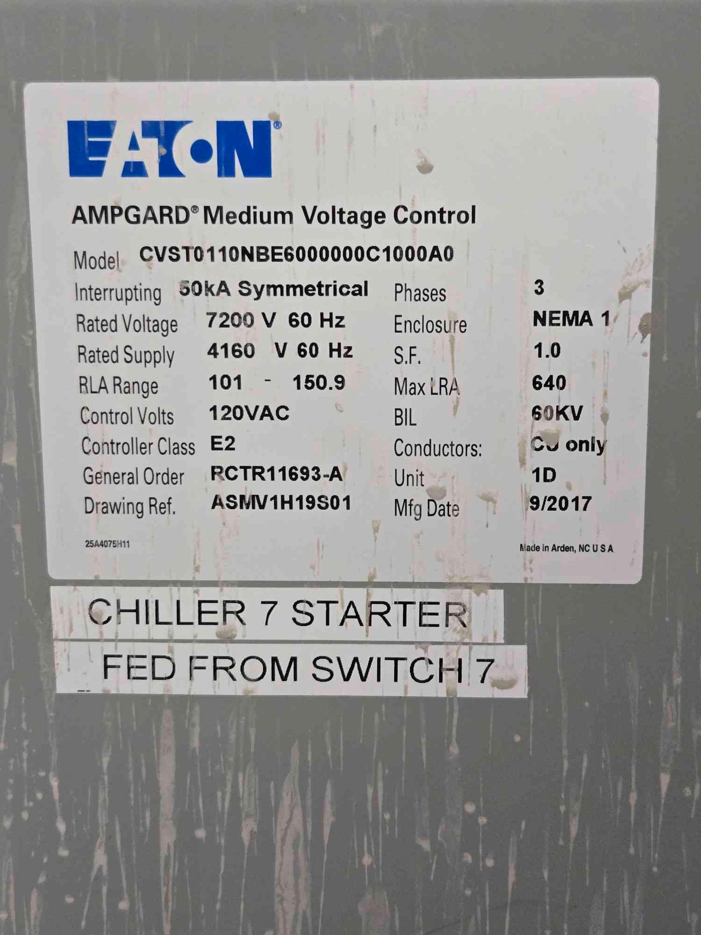 50KA Symmetrical Eaton AmpGard Medium Voltage Motor Control 7200/4160V CVST