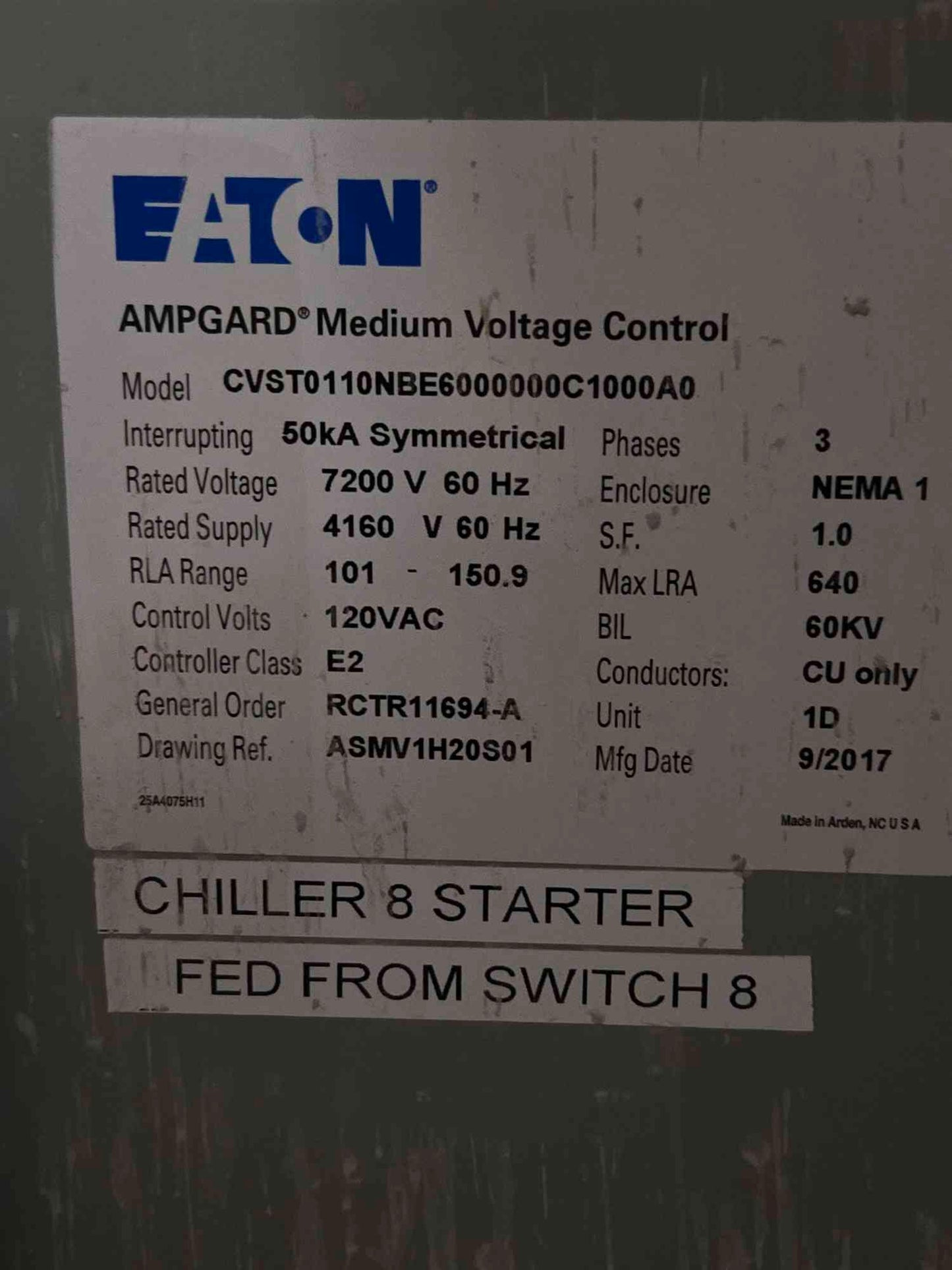 50KA Symmetrical Eaton AmpGard Medium Voltage Motor Control 7200/4160V CVST