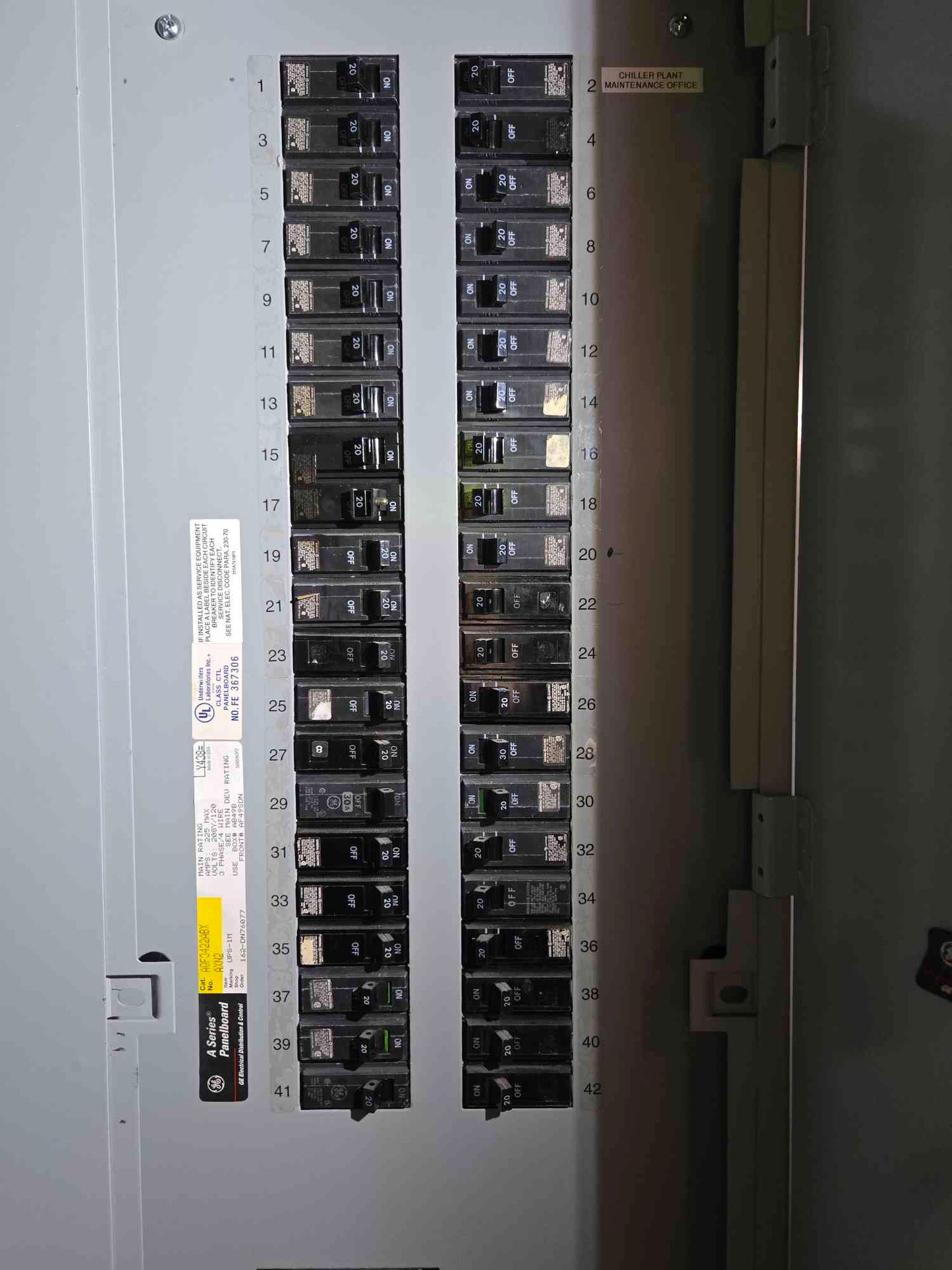 225A GE A Series Panelboard 208y/120 3PH Breakers & Main