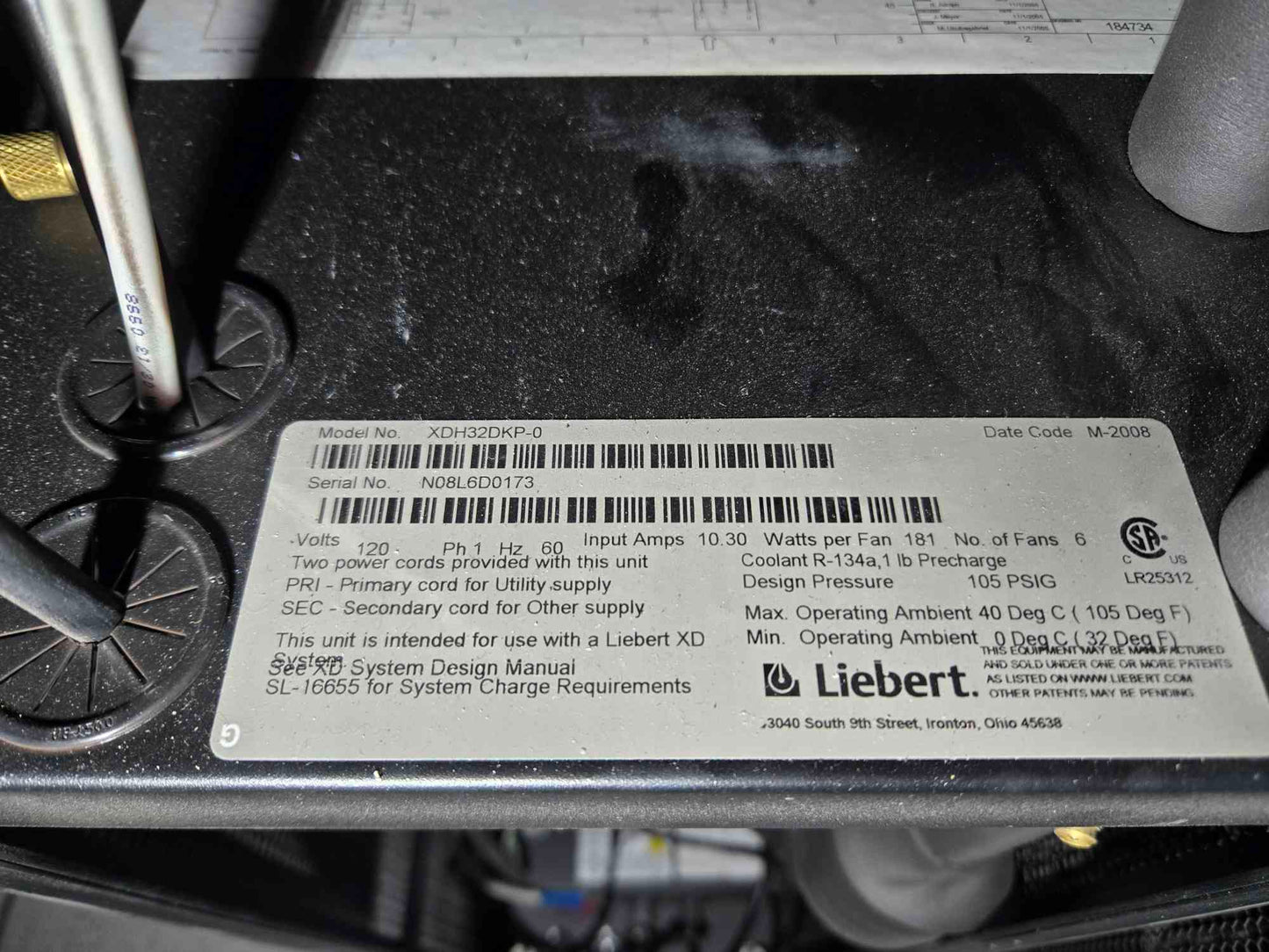 30KW Liebert XD Horizontal Row Cooler 6 Fan 120V 1PH XDH32DKP-0 '08 (SKU: 111580)