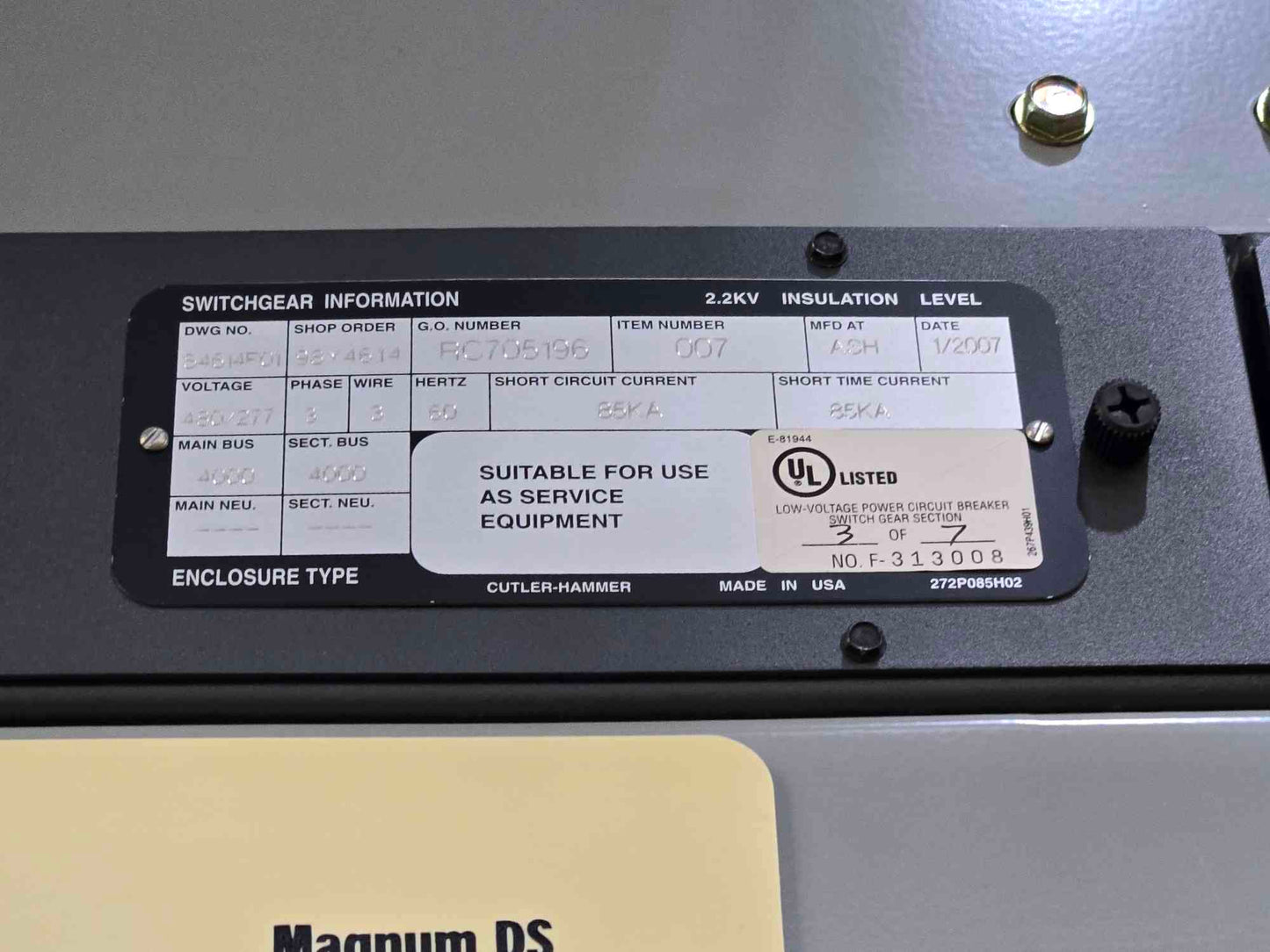 4000A Cutler Hammer Switchgear Transformer & Sys Bypass 7 Section 5 x MDS840, 4 x MDS816 - Cell 3