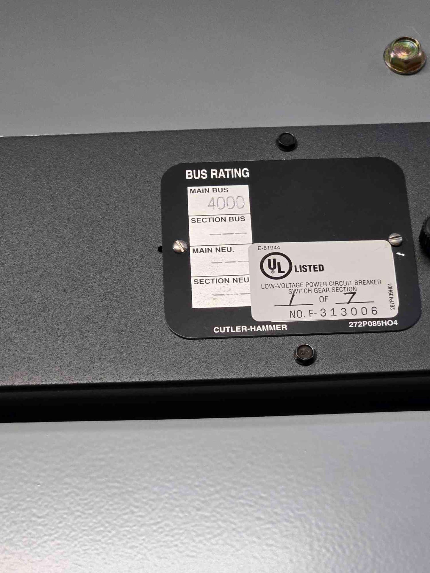 4000A Cutler Hammer Switchgear Transformer & Sys Bypass 7 Section 5 x MDS840, 4 x MDS816 - Cell 3