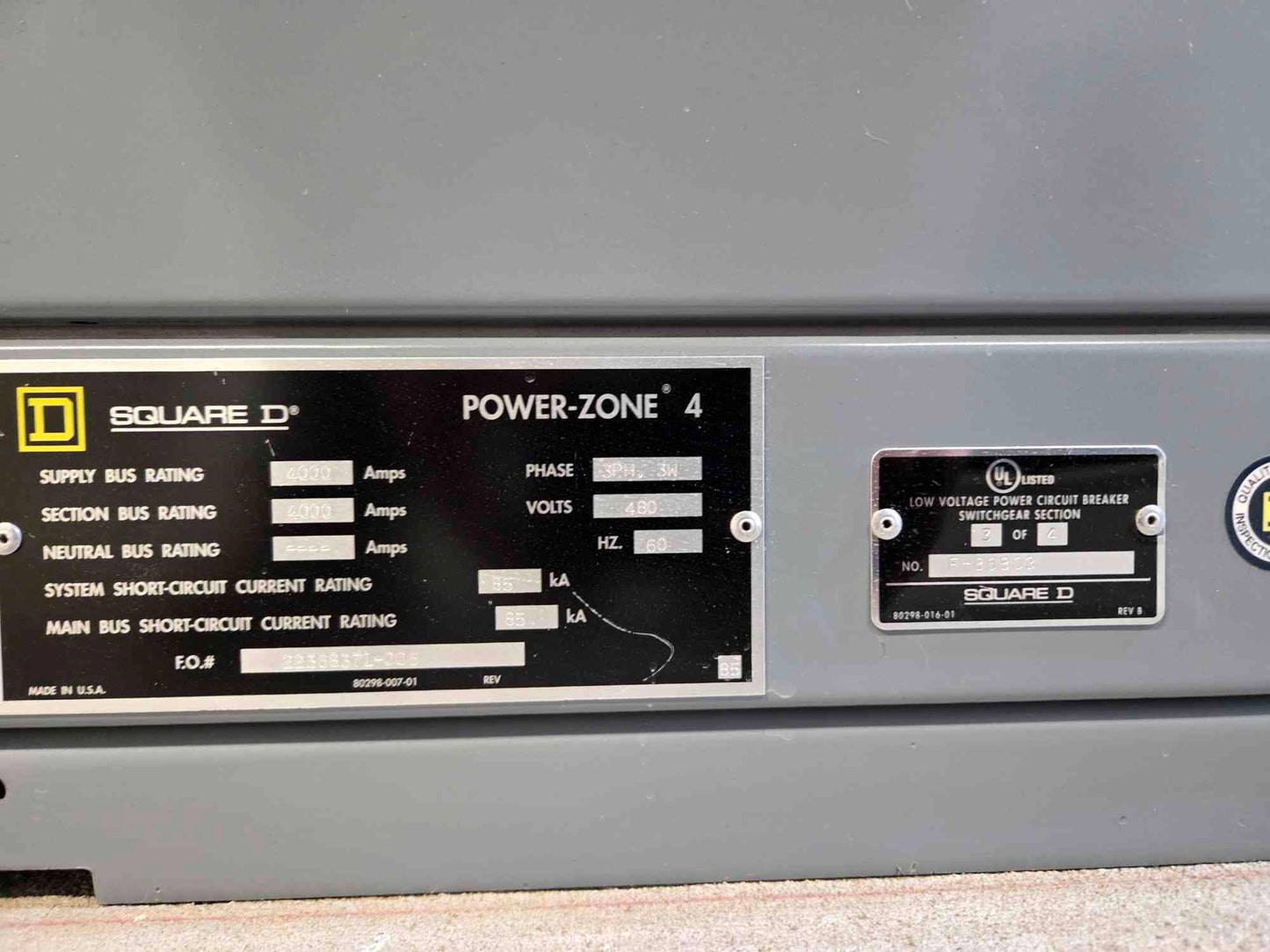 Square D Power-Zone 4 Switchgear 4000A Dual Mains NW40H2 4x Subs NW16H2 - Cell 3