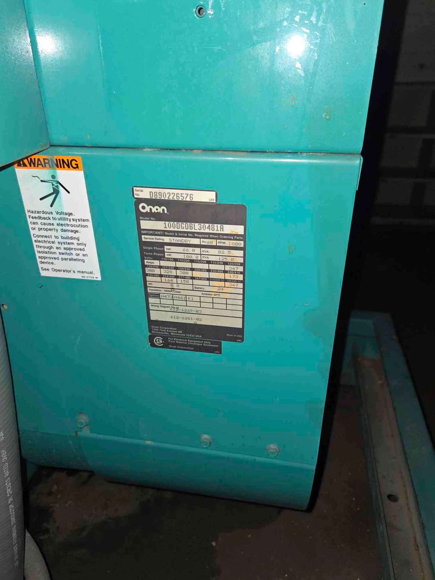 100kW Diesel Generator 100GDBL Cummins 6BT 5.9L Turbo Standby GenSet 120/240/480V