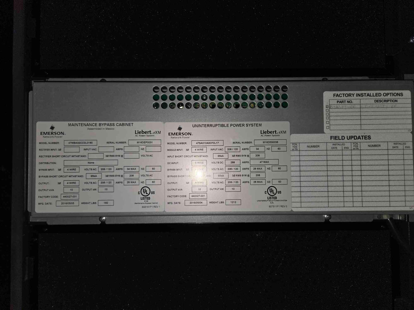 10KVa Liebert eXM 47SA010AOCFOL17 UPS 208/120V '16 w/24 Batteries