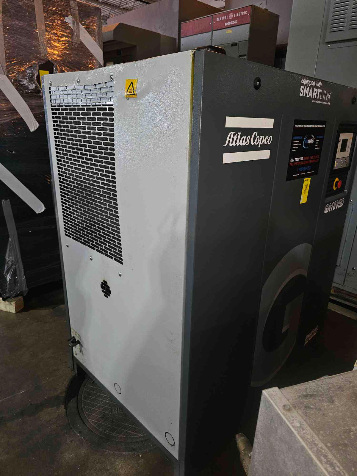 Atlas Copco GA18VSD Rotary Screw Air Compressor 25HP 127CFM 189PSI 230V 3PH 2012