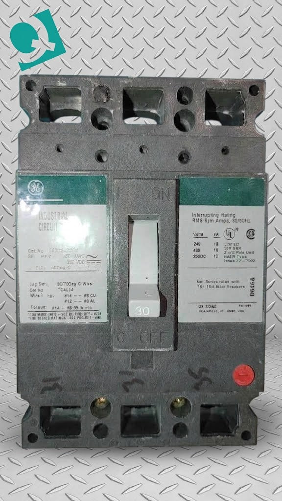 GE TED134030V 30A 3 Pole 480V Molded Case Circuit Breaker 30 Amp TED E150 Frame