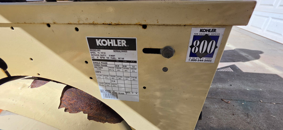 Kohler 50RZ 55kW Natural Gas Generator Weather Enclosure 878hrsLoad Tested