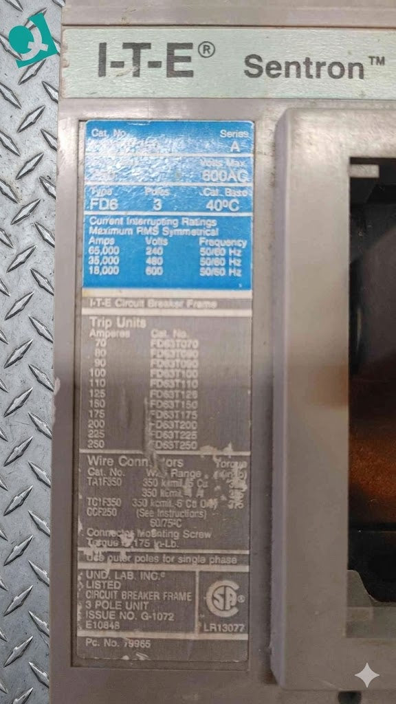 ITE Sentron Series Siemens FD63F250 250A 3POLE 600V (SKU: 110252)