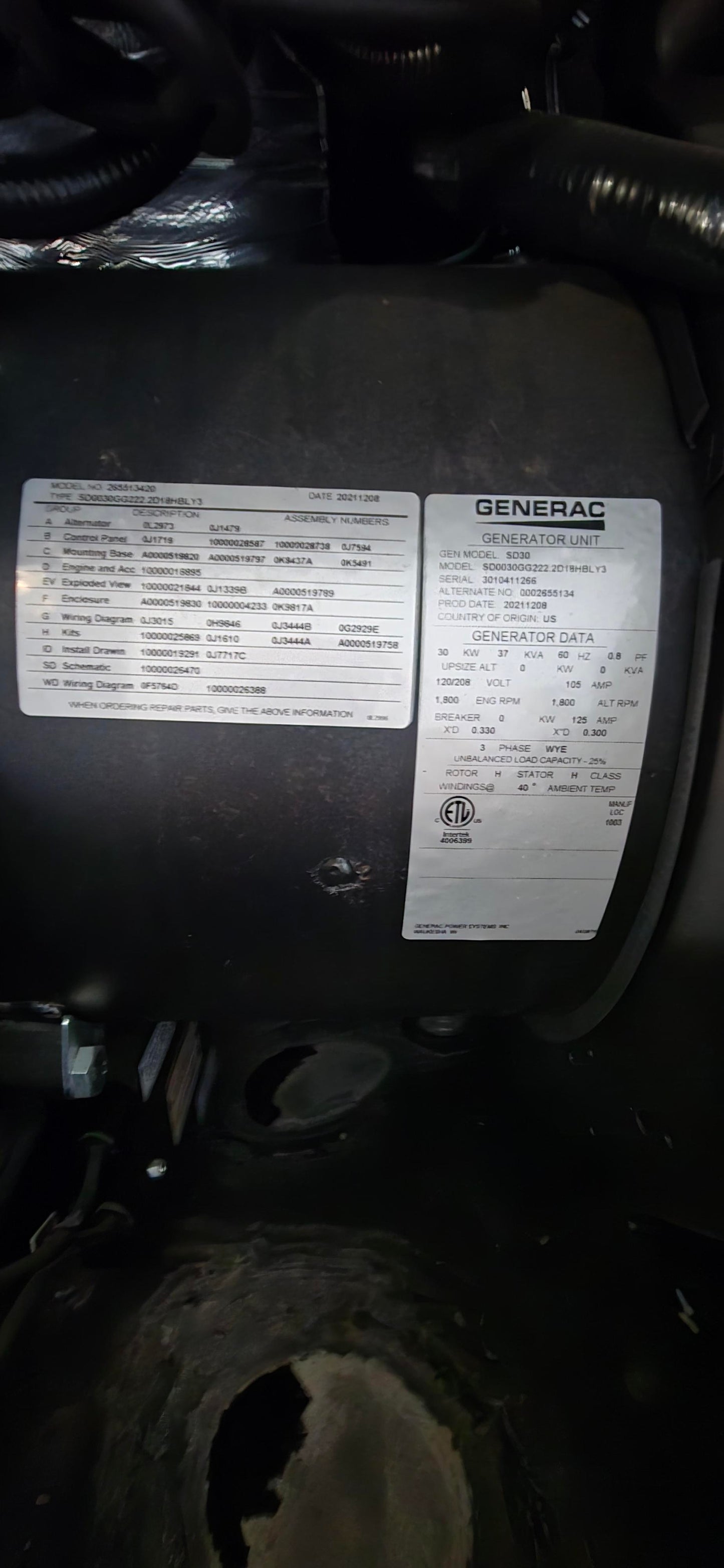 NEW 30KW 3PH 20KW 1PH Generac Diesel Generator 2.2L Eng 190 Gal Tank