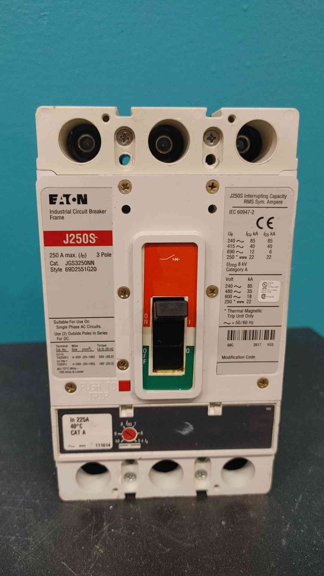 Eaton JGS3250NN 250A 3 Pole 600V Circuit Breaker J-Frame J250S MCCB