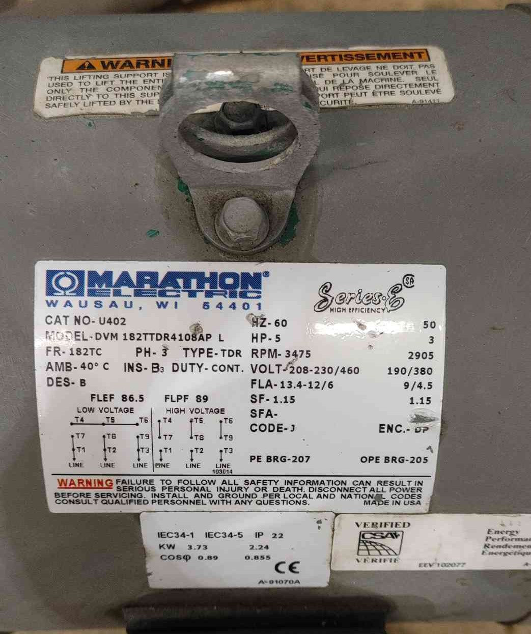 Flowserve P02-001A Centrifugal Pump 1.5x1.25x5 Marathon 5HP 3PH Motor 182TC U402