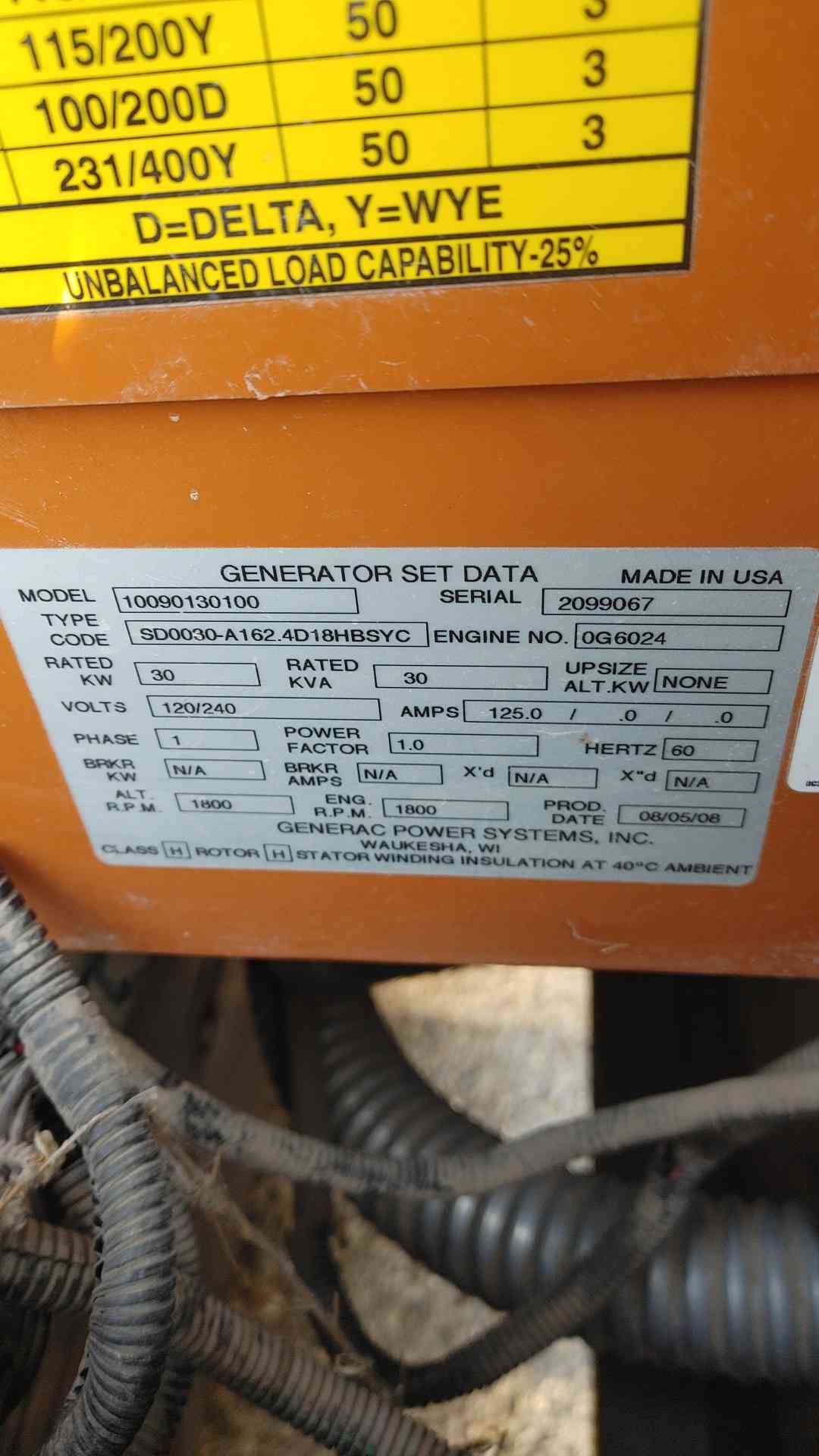 Generac SD030 30kW Diesel Generator John Deere 120/240V 1PH Sub-Base Tank Tested