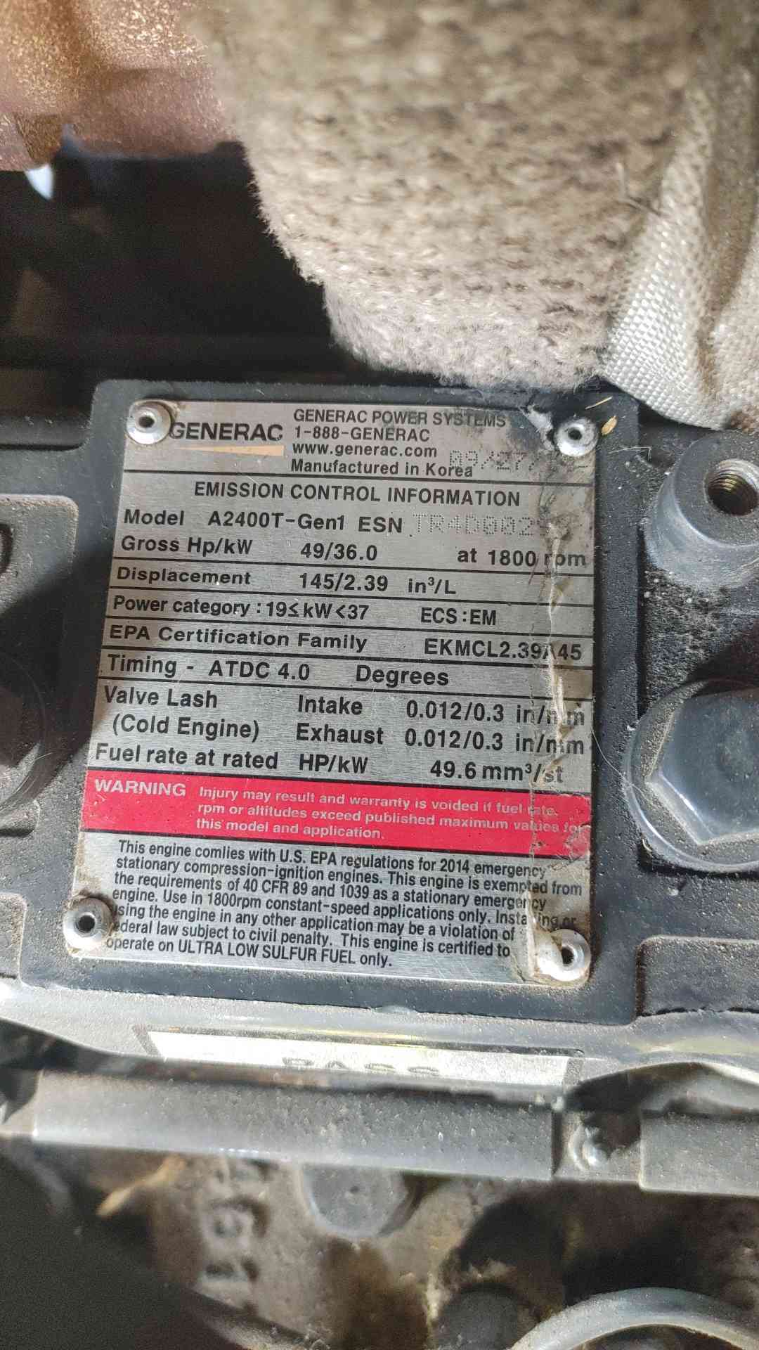 Generac 30kW Diesel Generator SD0030 120/240V 1PH 40kW Alt Enclosed 210Gal Tank