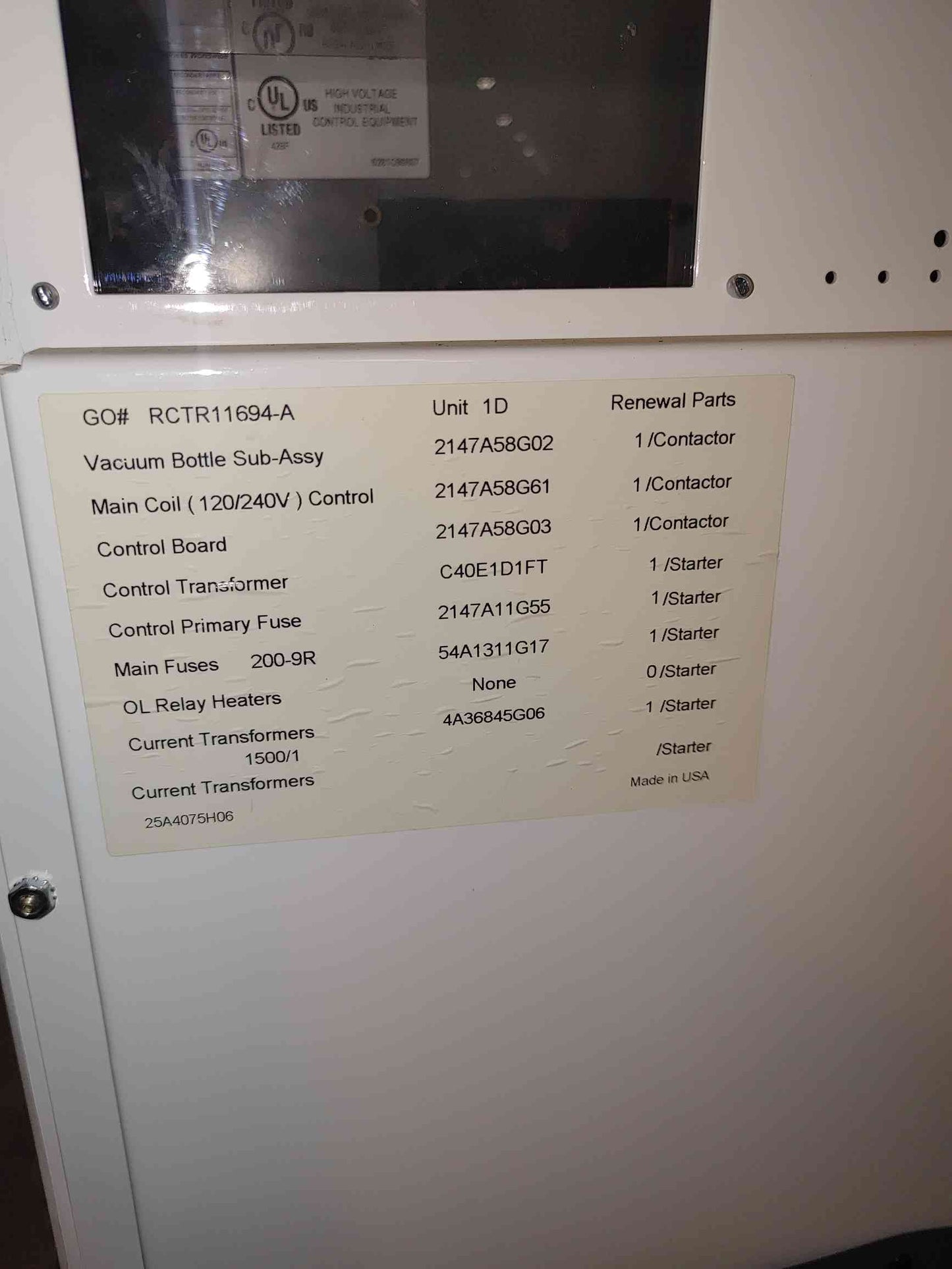 50KA Symmetrical Eaton AmpGard Medium Voltage Motor Control 7200/4160V CVST (SKU: 111333)
