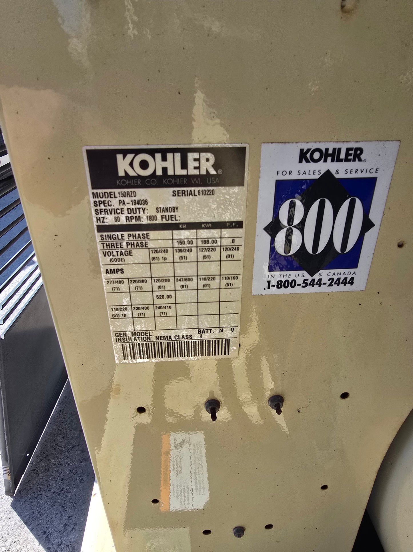 Kohler 150KW Nat Gas Generator Detroit Series 50 Enclosed 2001 203Hrs TESTED