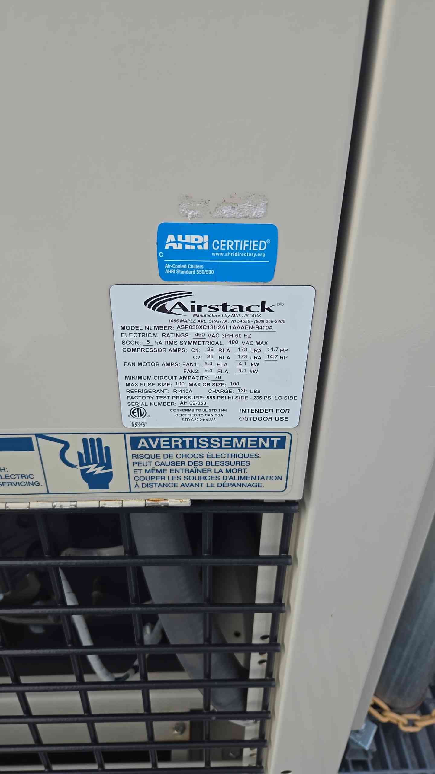 150 Ton AirStack Modular ASP Air Chiller 460Vac 3Ph by MutliStack