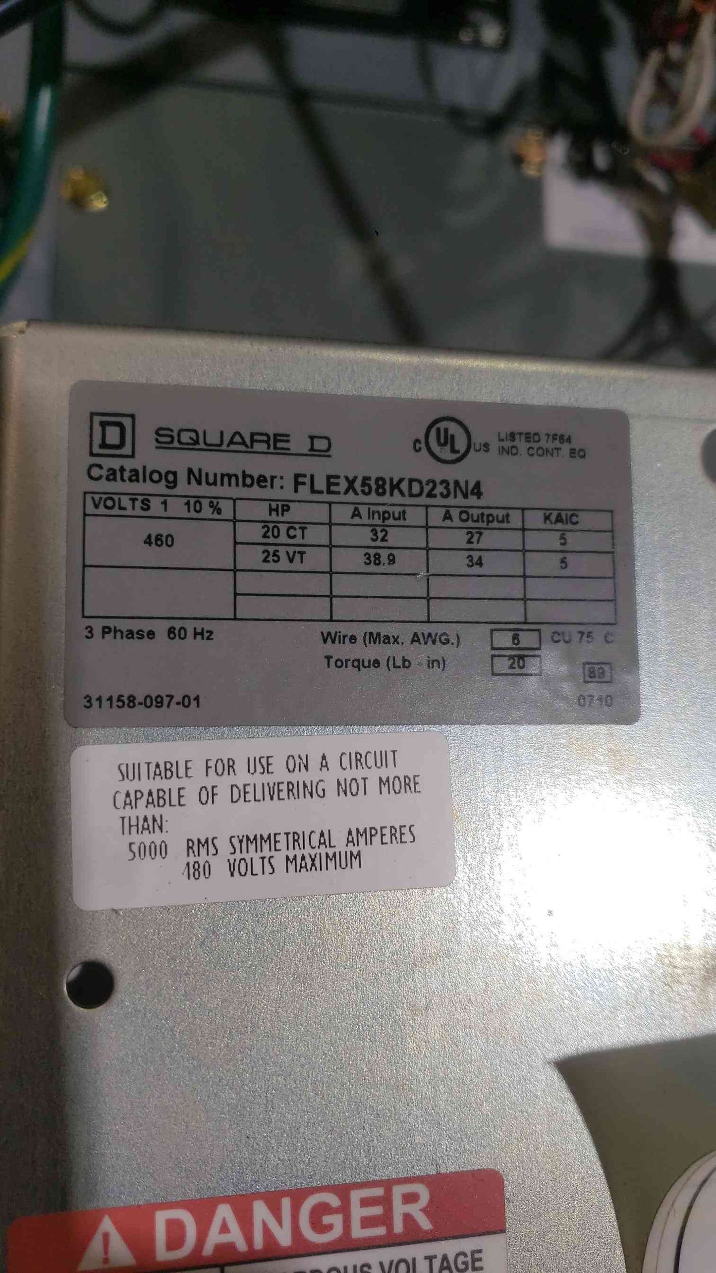 Square D Econoflex VFD 25 HP 460V Class 8839 58ELG4VW Altivar FLEX58KD23N4 Drive