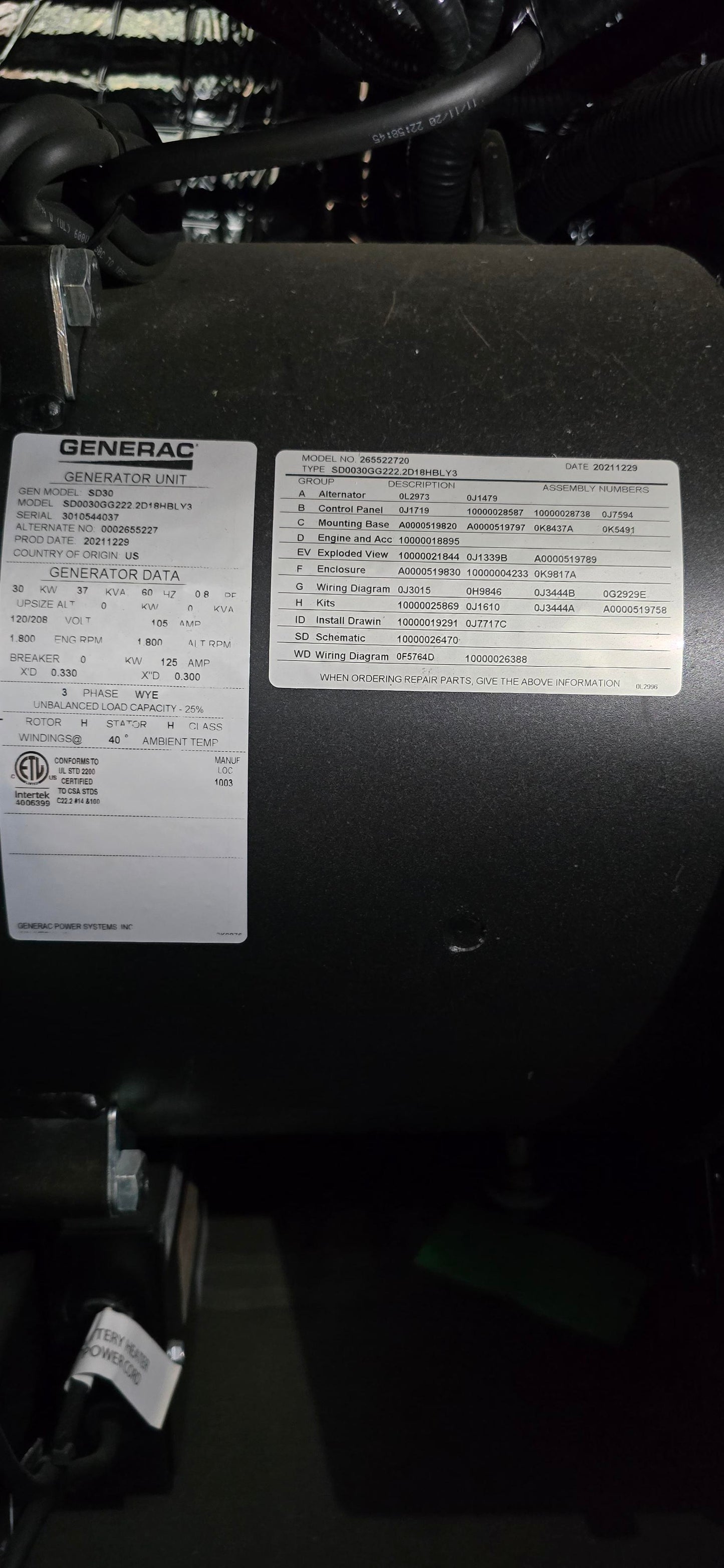 NEW 30KW 3PH 20KW 1PH Generac Diesel Generator 2.2L Eng 190 Gal Tank