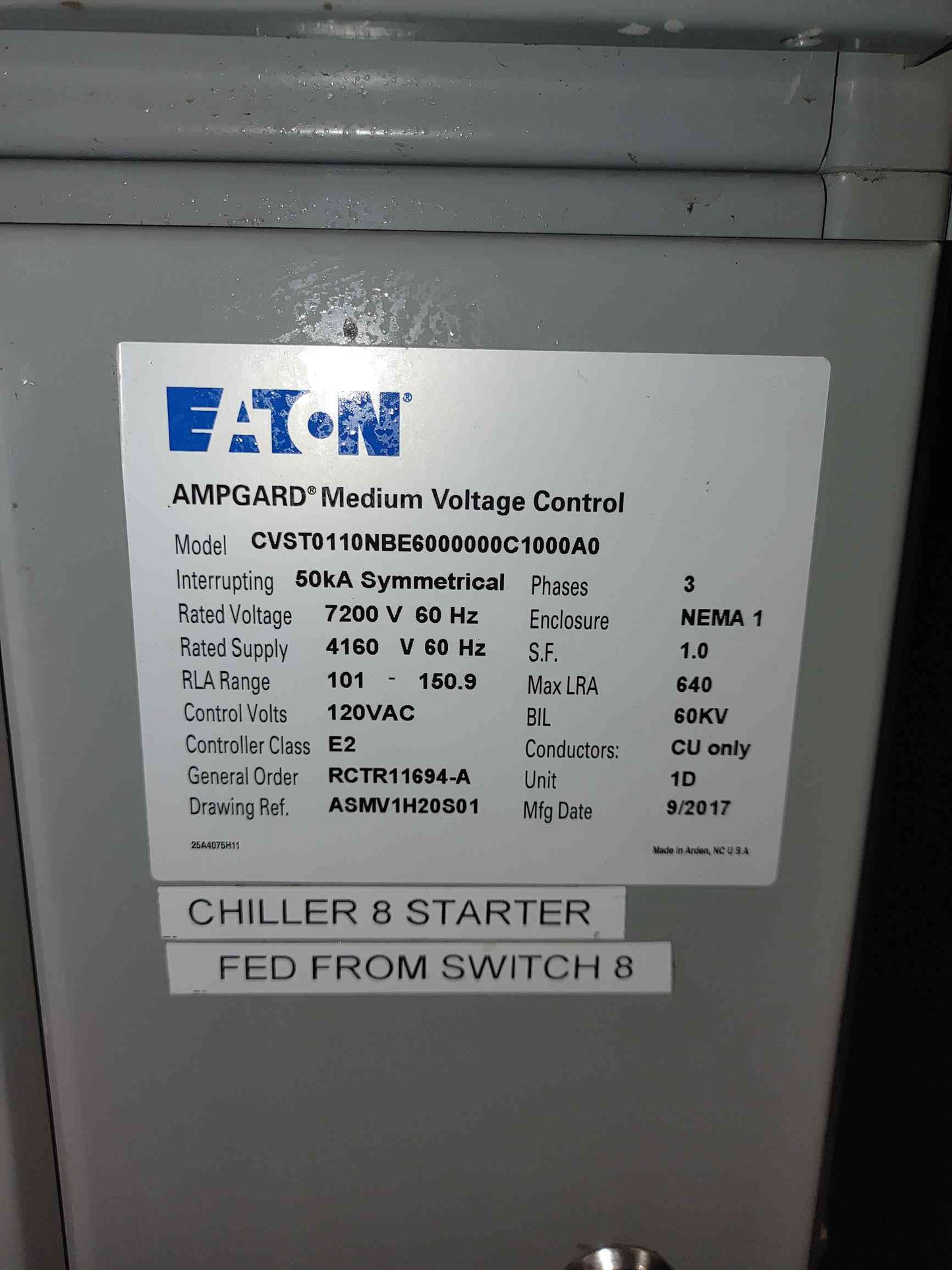 50KA Symmetrical Eaton AmpGard Medium Voltage Motor Control 7200/4160V CVST (SKU: 111333)