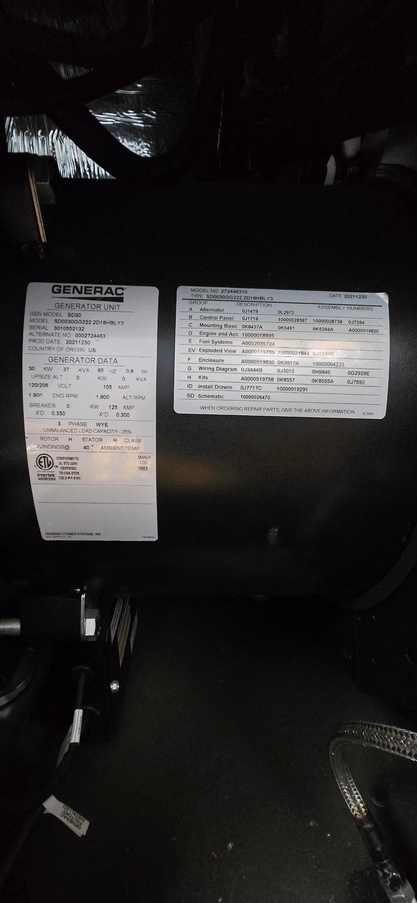 NEW 30KW 3PH 20KW 1PH Generac Diesel Generator 2.2L Eng 190 Gal Tank