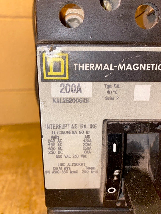 Square D Circuit Breaker KAL262006I5I, 200A Amp , 480 Vac(S6LLST1390)