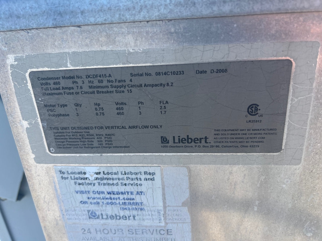 Liebert DCDF415 4 Fan Condenser '08 3 Ph 460V(101464)