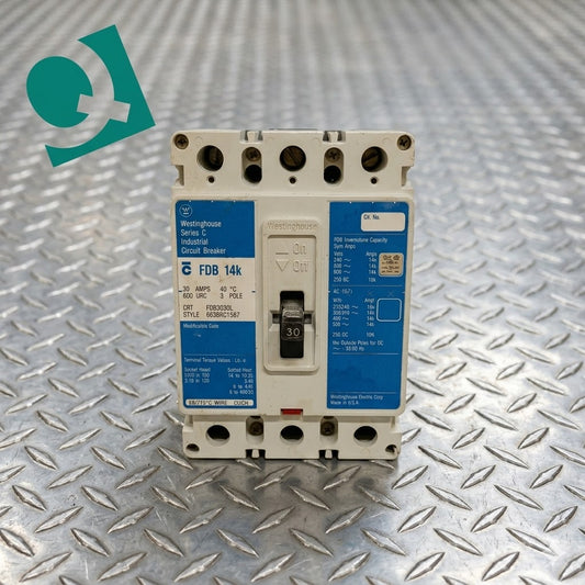 Westinghouse 3 Pole Circuit Breaker 30A 600VAC FDB3030L (109408)