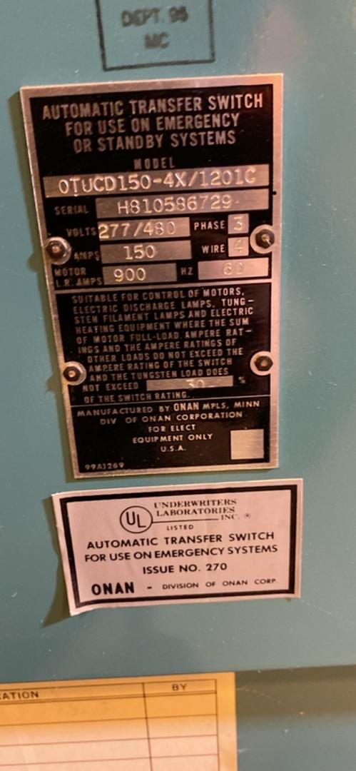 150A Onan OT ATS 480v Automatic Transfer Switch(S6LLST4024)
