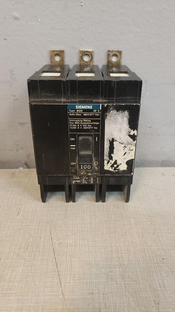 Siemens BQD3100 100A 3-Pole 480V Bolt-On Industrial Breaker BQD 3PH 100 Amp (S6LLST9236)