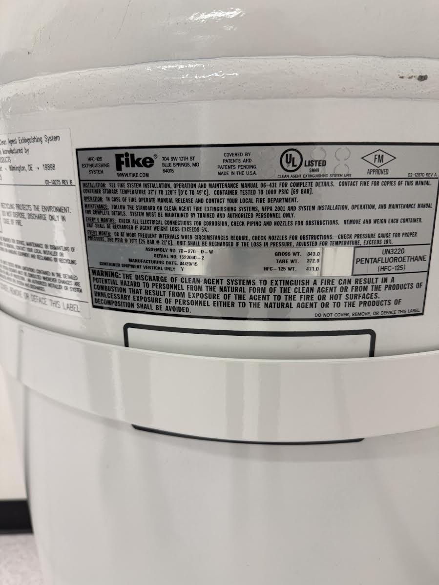 Fike FE-25 Fire Suppression Cylinder 471 lbs HFC-125 Clean Agent Tank 70-270-D-W