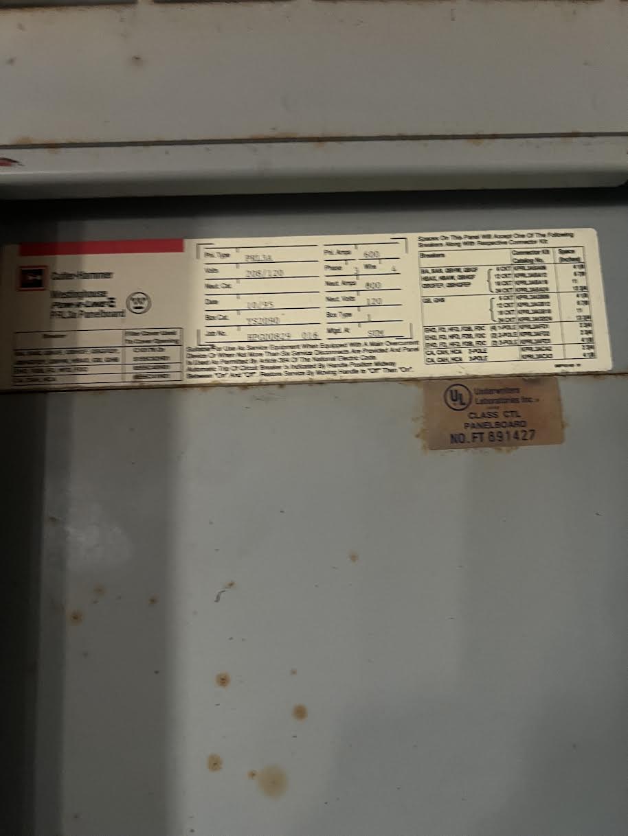 Cutler Hammer PRL3a Panelboard 600A Main 208Y/120V 3 Phase Switchboard w/ Main