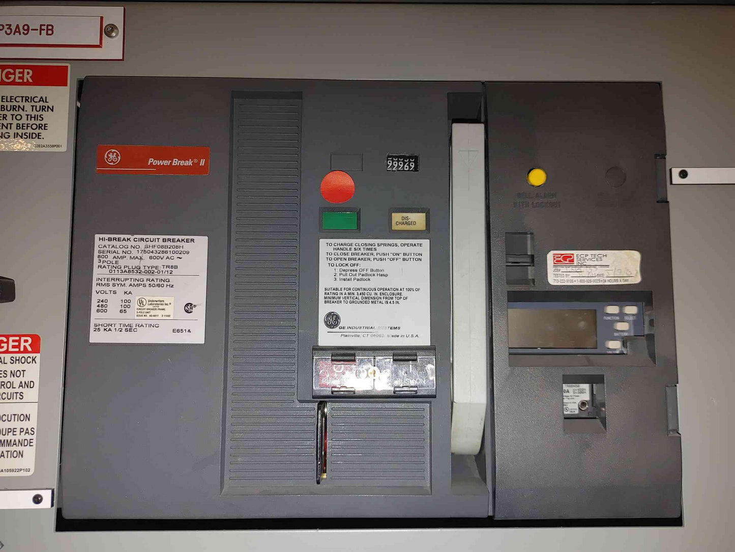 GE Power Break II Switchboard 5x 800A SHF08B208H Breakers 480V Hi-Break 3P (112943)